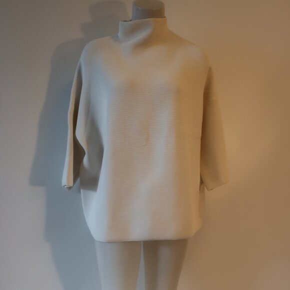 The Row Sweaters - Womens The Row Made In USA Cream Over-Sized Boxy Ribbed Mock Neck Sweater L *